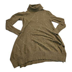 Small Gray Long Sleeve Turtle Neck Beaded Pullover Sweater